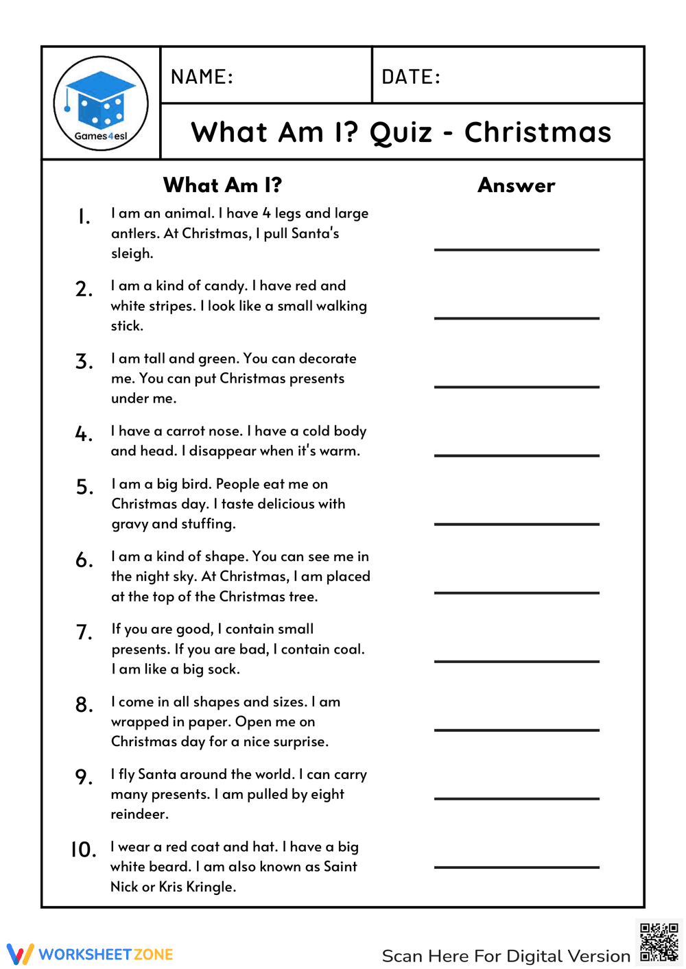 Christmas Riddles Worksheet | Grade 1 Printable - Page 1