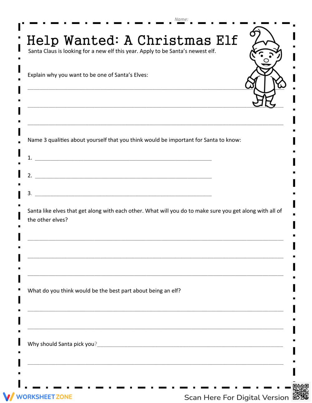 Christmas Elf Writing Worksheet | Grade 3-6 Essential - Page 1