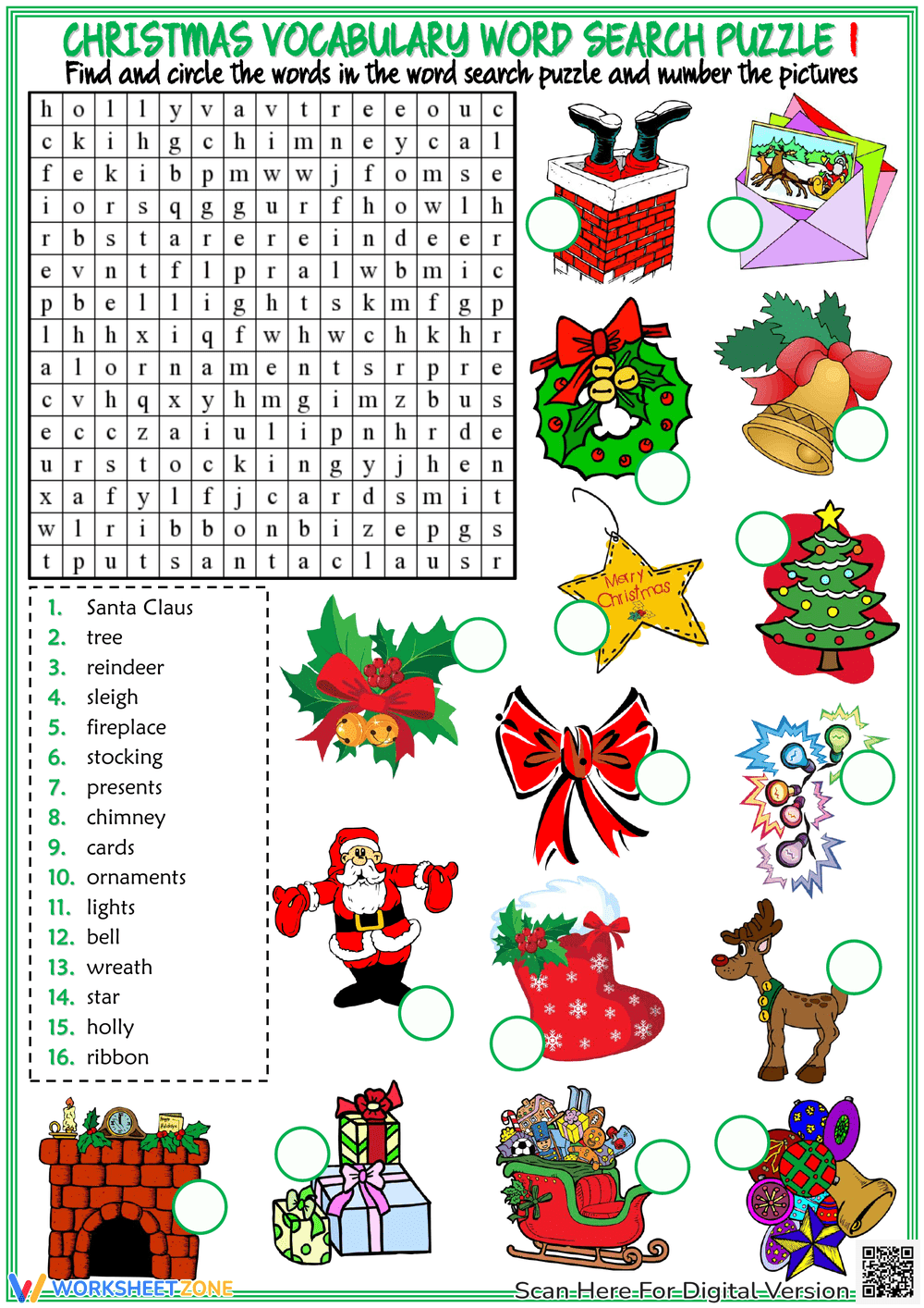 Grade 1 Christmas Word Search — Printable No-Prep Worksheet - Page 1