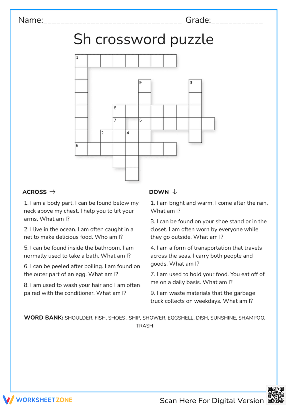 Grade 3 'Sh' Digraph — Printable No-Prep Worksheet - Page 1