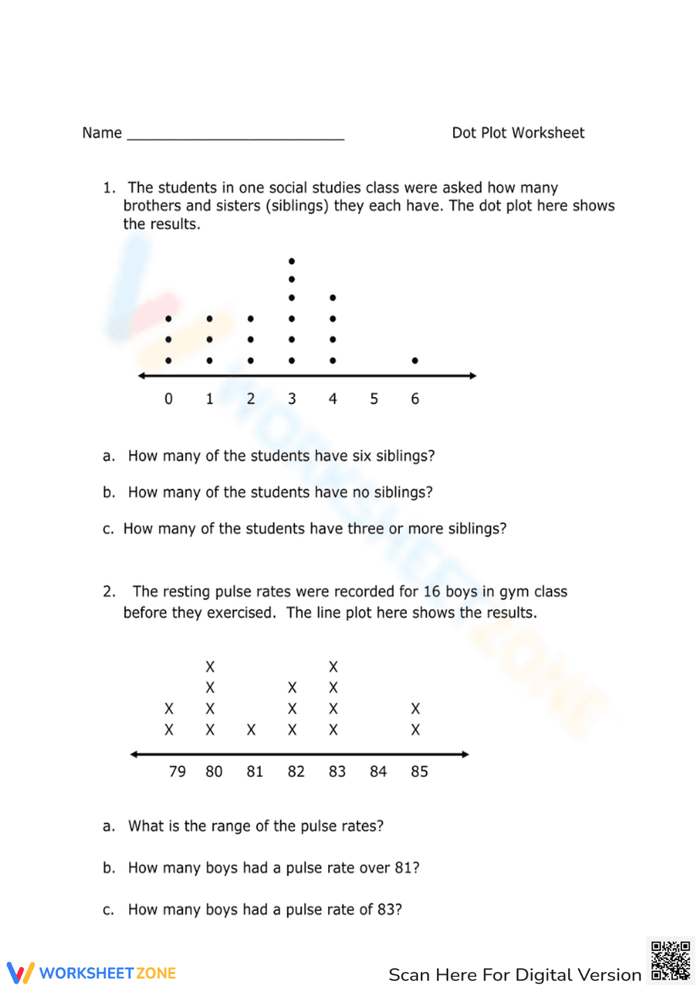 Dot Plot Worksheet for Data Analysis - Page 1