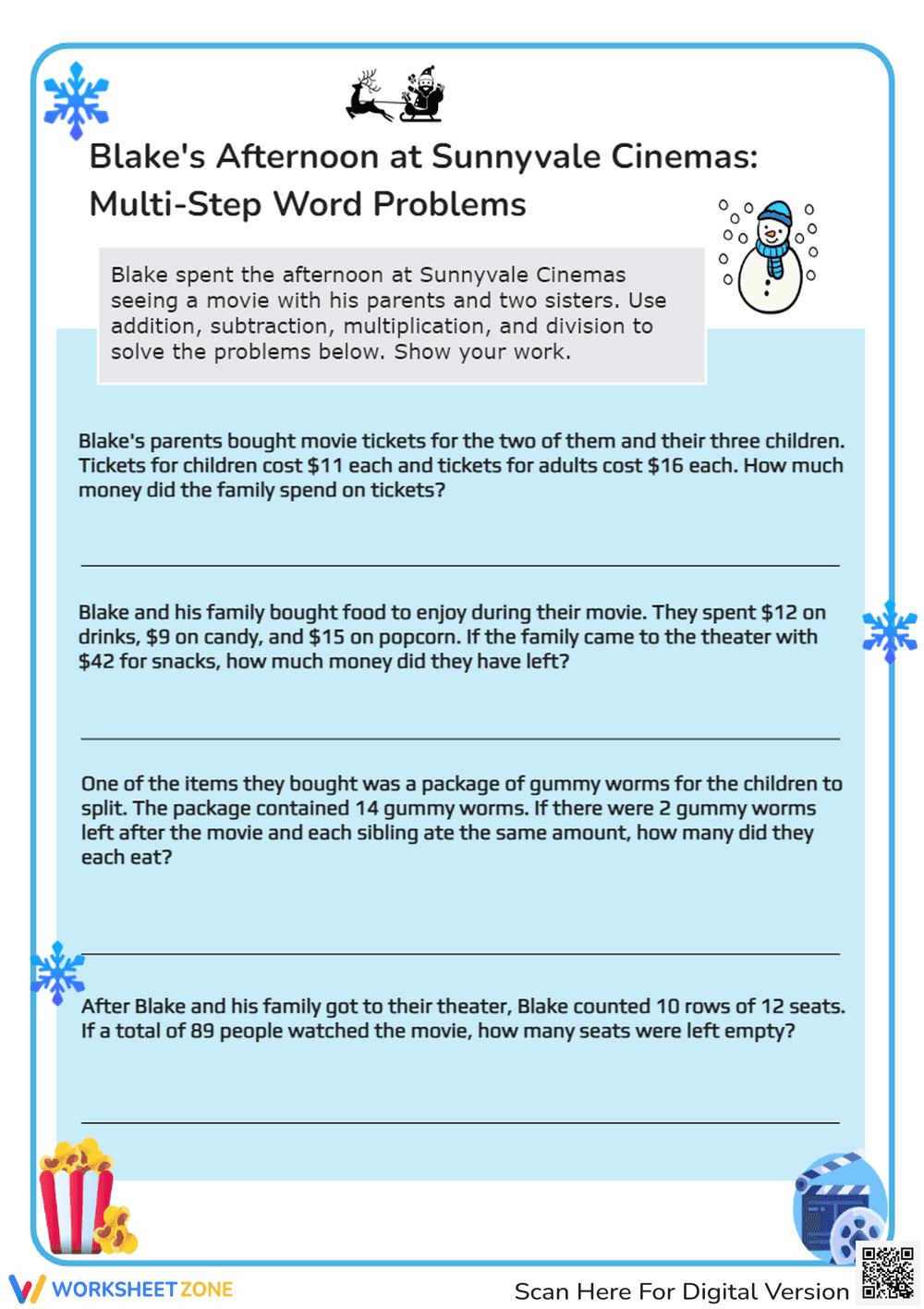 Movie Math: Multi-Step Word Problems at Sunnyvale Cinemas - Page 1