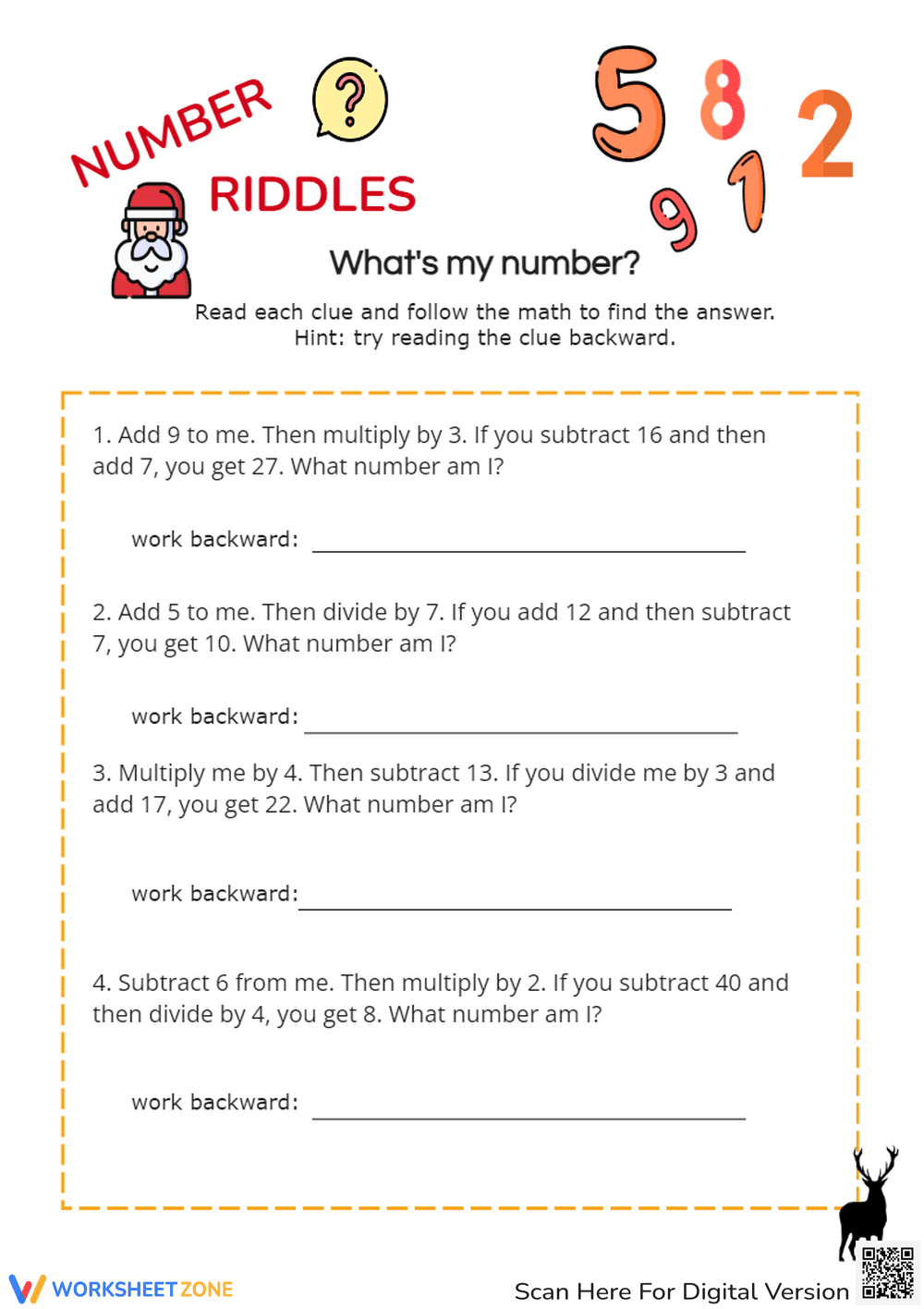 Number Riddles: What's My Number? Math Logic Puzzles for Grades 3-5 - Page 1