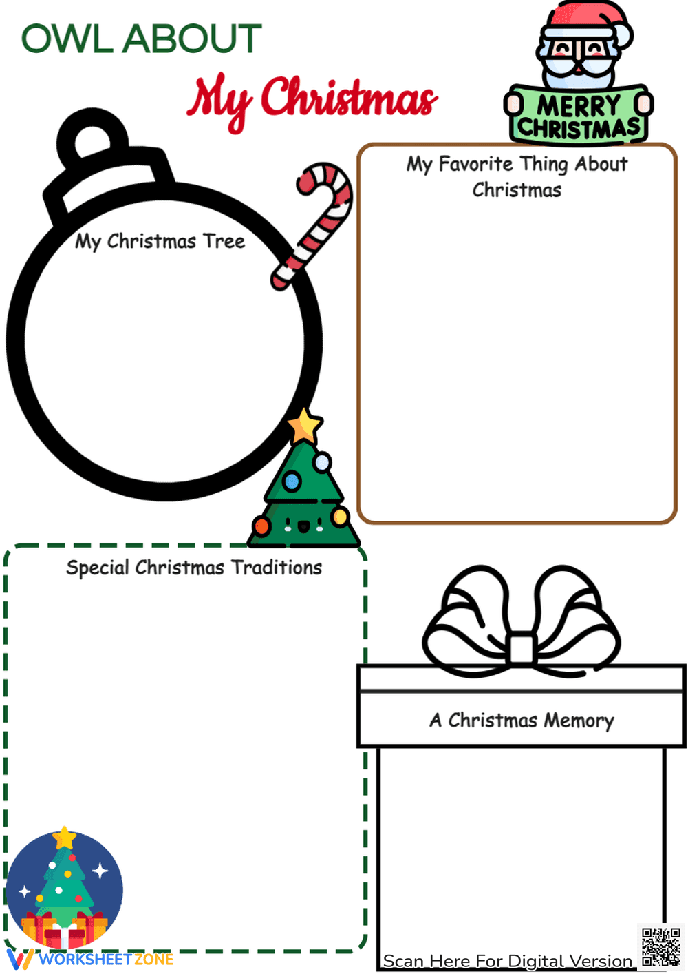 Owl About My Christmas! Draw & Write Holiday Memories Sheet - Page 1