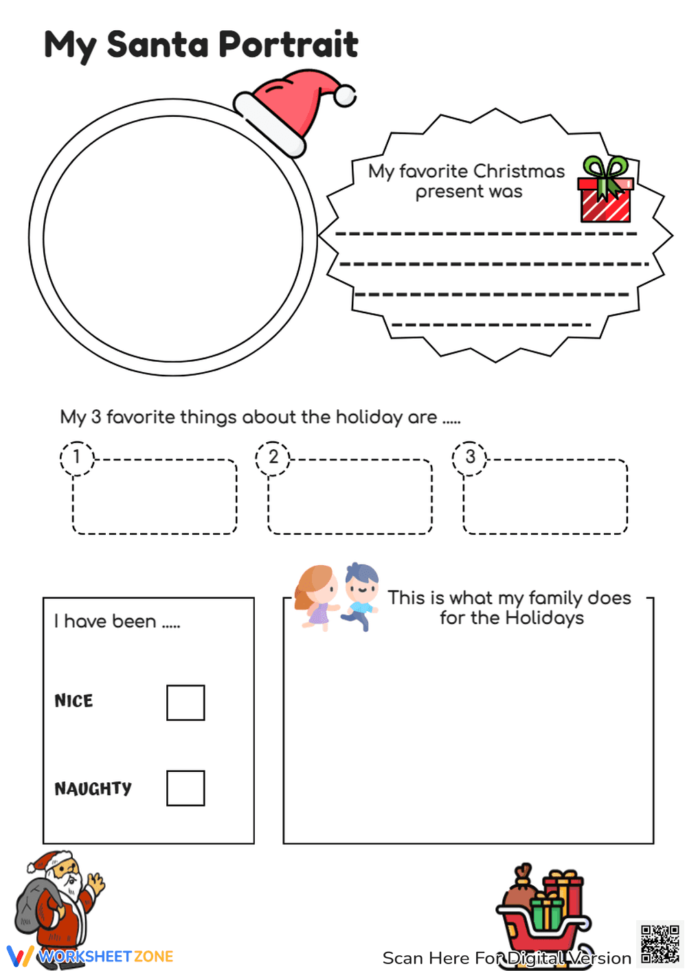 Santa Portrait Worksheet: Christmas Activities for Kids! - Page 1
