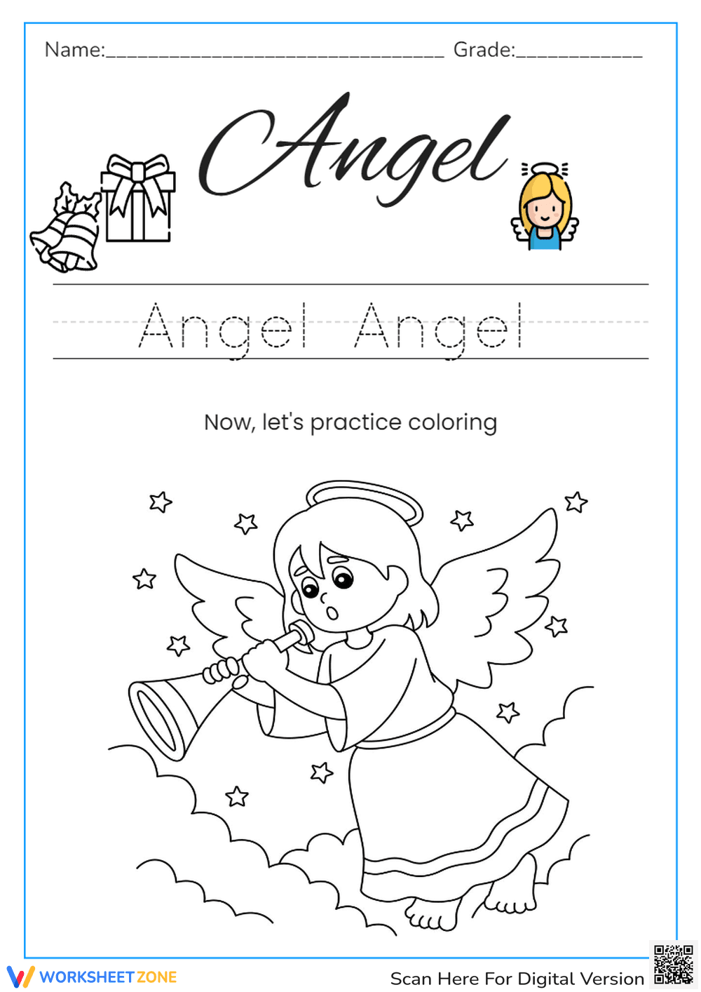 Angel Tracing & Coloring Page - Handwriting Practice Fun! - Page 1