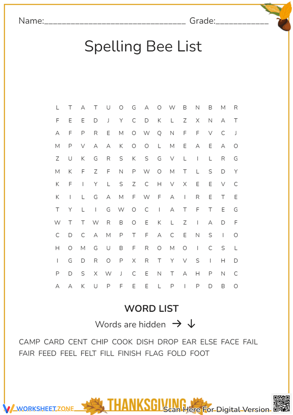 Spelling Bee Word Search Puzzle - Page 1