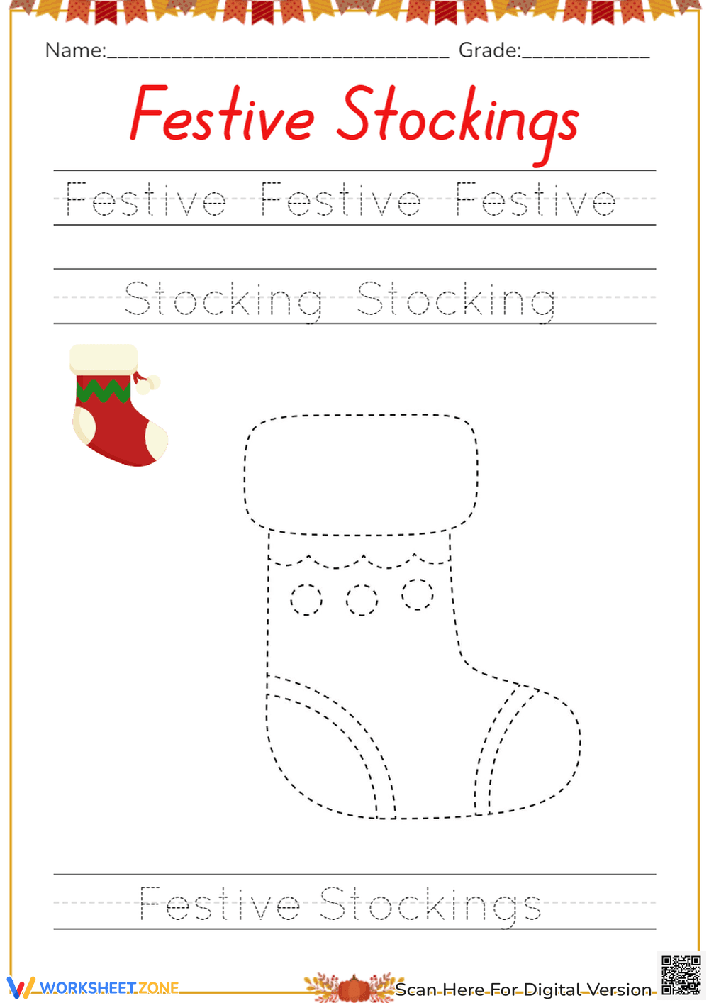Festive Christmas Stocking Worksheet - Page 1