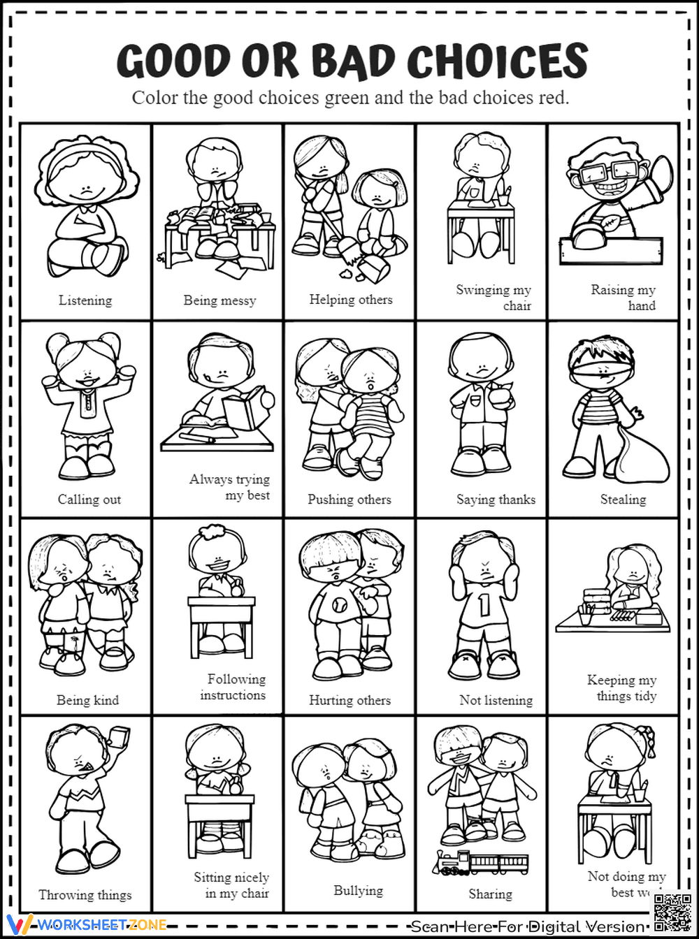 Good or Bad Choices Behavior Identification Worksheet - Page 1