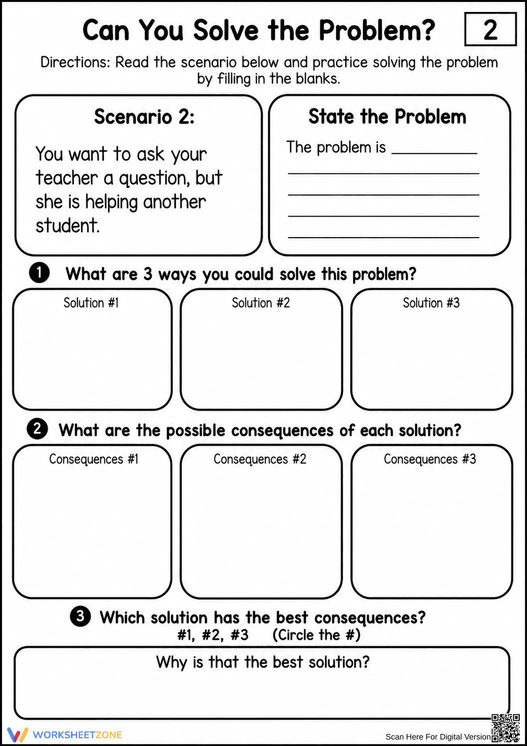 Social Problem Solving Worksheet | Grade 3 Essential - Page 1
