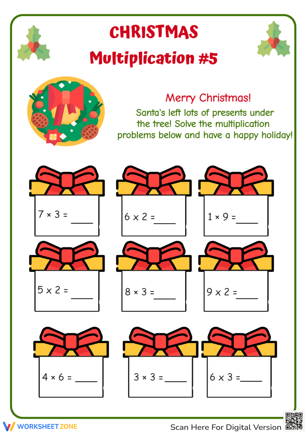 Engaging Christmas Multiplication Worksheet - Page 1