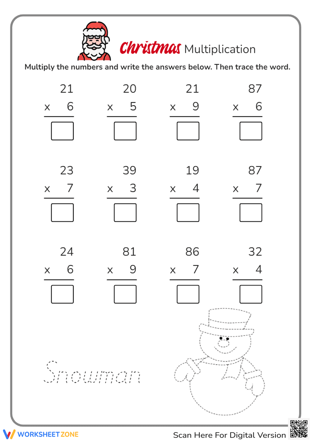 Christmas Math Multiplication Worksheet - Page 1