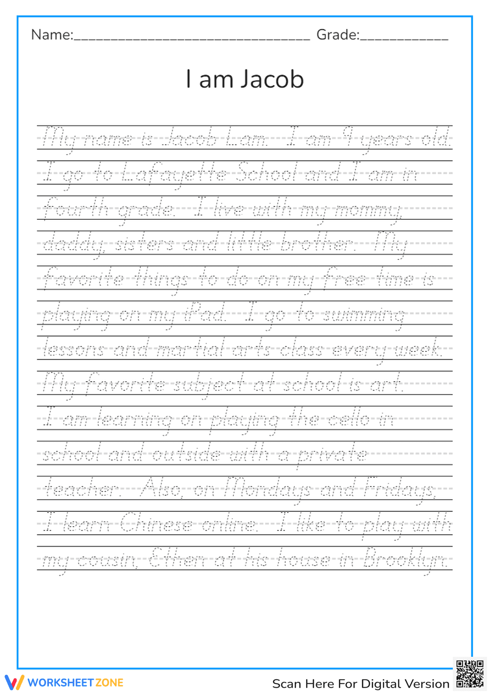 "I Am Jacob" Writing Prompt Worksheet - Page 1