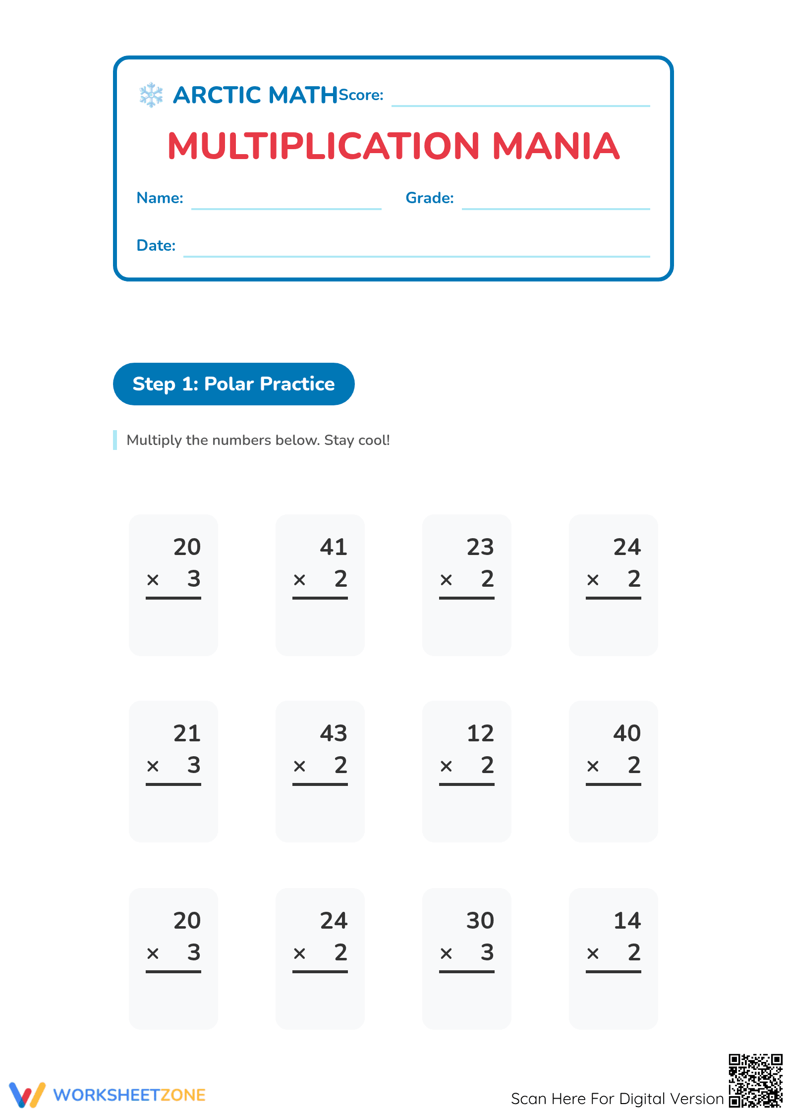 Essential Grade 4 Multi-Digit Multiplication Worksheet - Page 1