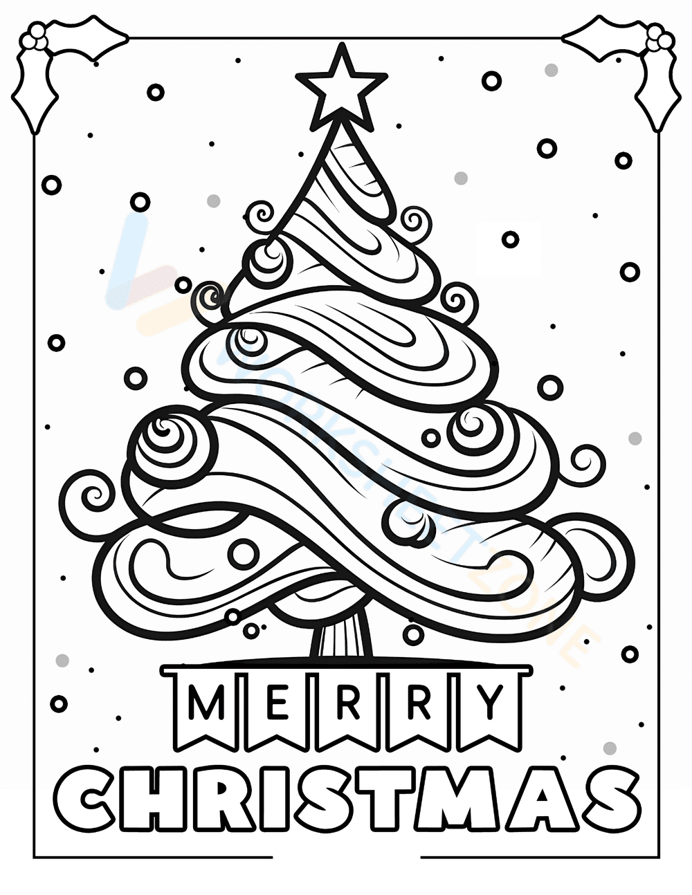 Whimsical Christmas Tree Coloring Worksheet - Page 1
