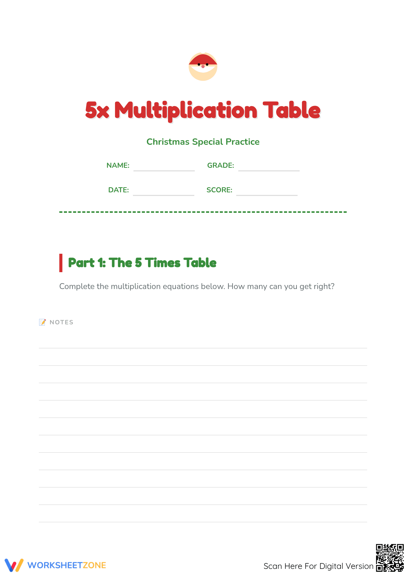Christmas 5x Multiplication Worksheet | Grade 3 Essential - Page 1