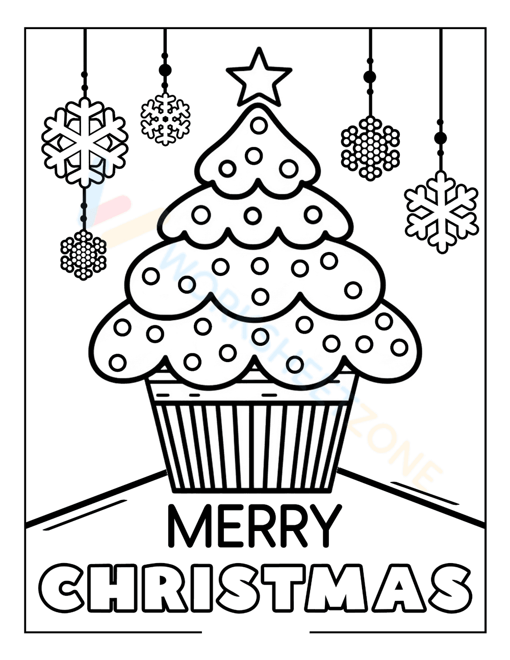 Snowflakes Christmas Tree Coloring Worksheet - Page 1