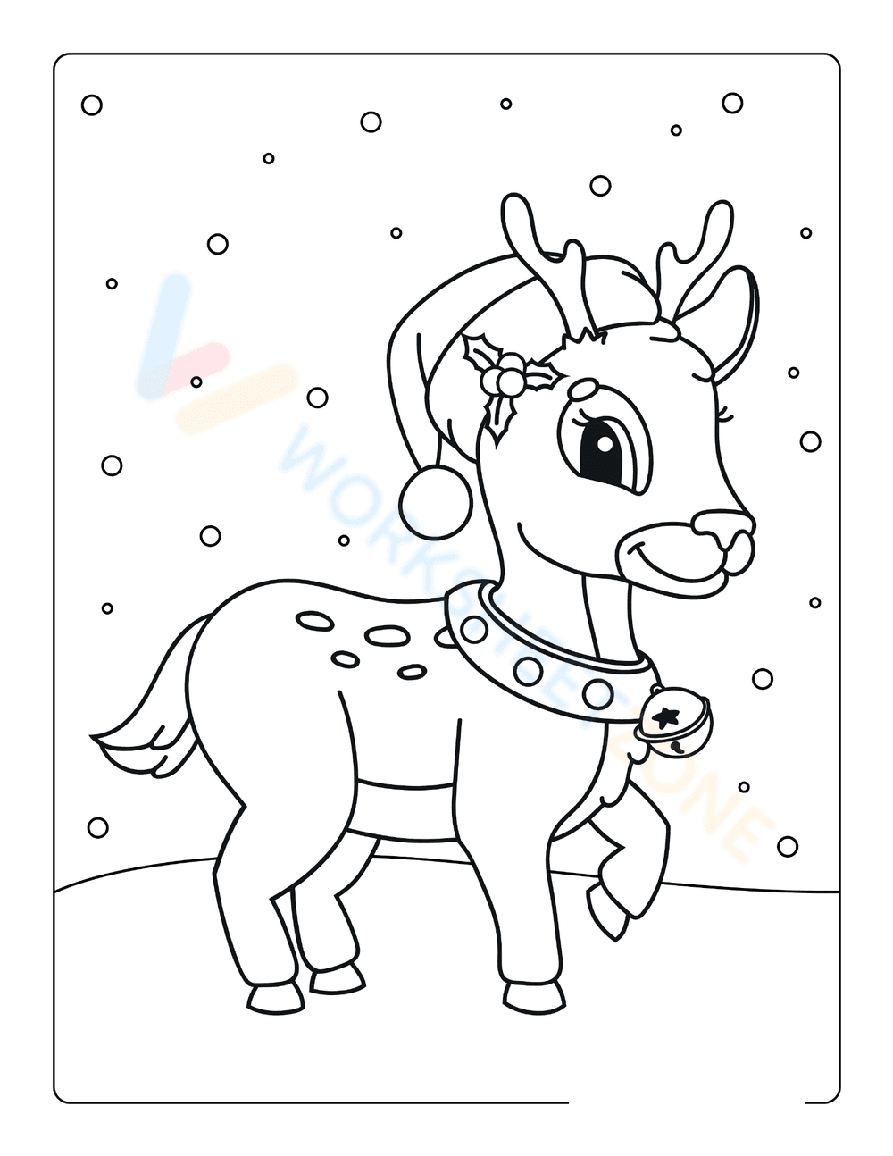 Reindeer Christmas Coloring Page - Page 1