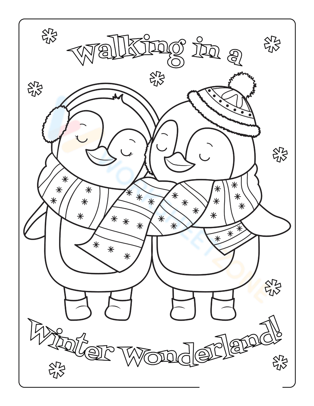 Winter Wonderland: Cute Penguins Coloring Page - Page 1