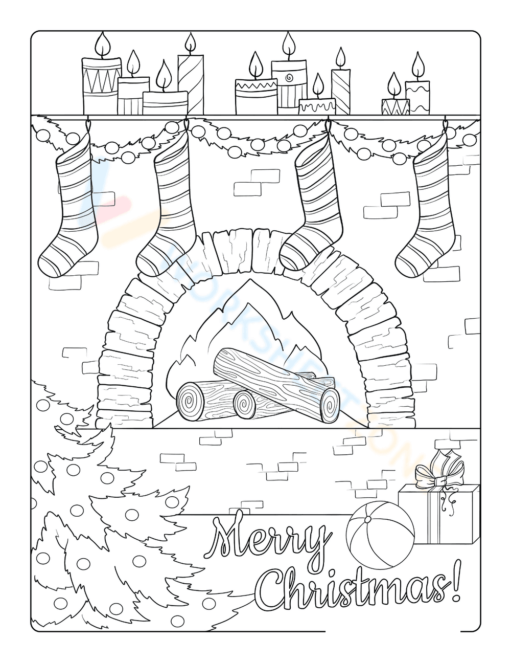 Cozy Christmas Fireside Coloring Page - Page 1