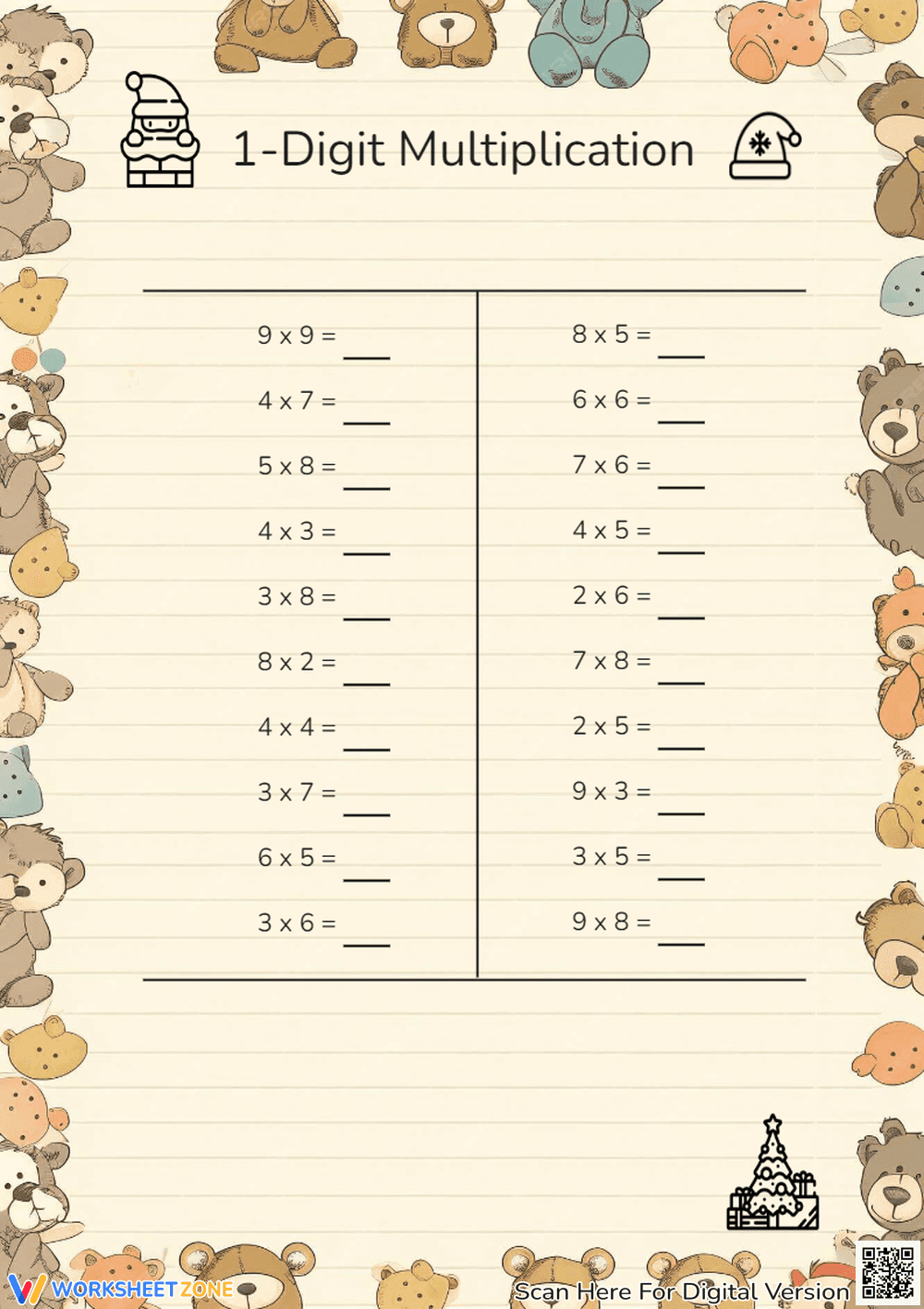 1-Digit Multiplication Worksheet - Page 1