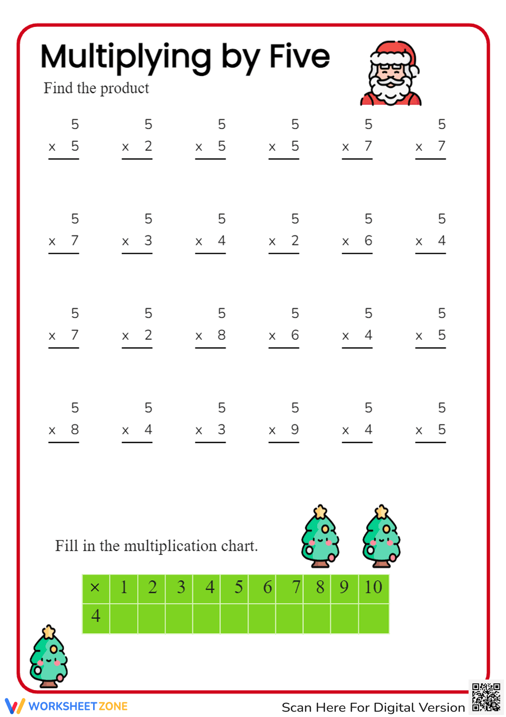 Multiplying by Four Practice Worksheet - Page 1