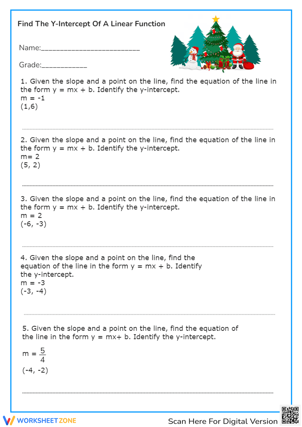 Linear Slopes and Y-Intercepts Problems - Page 1