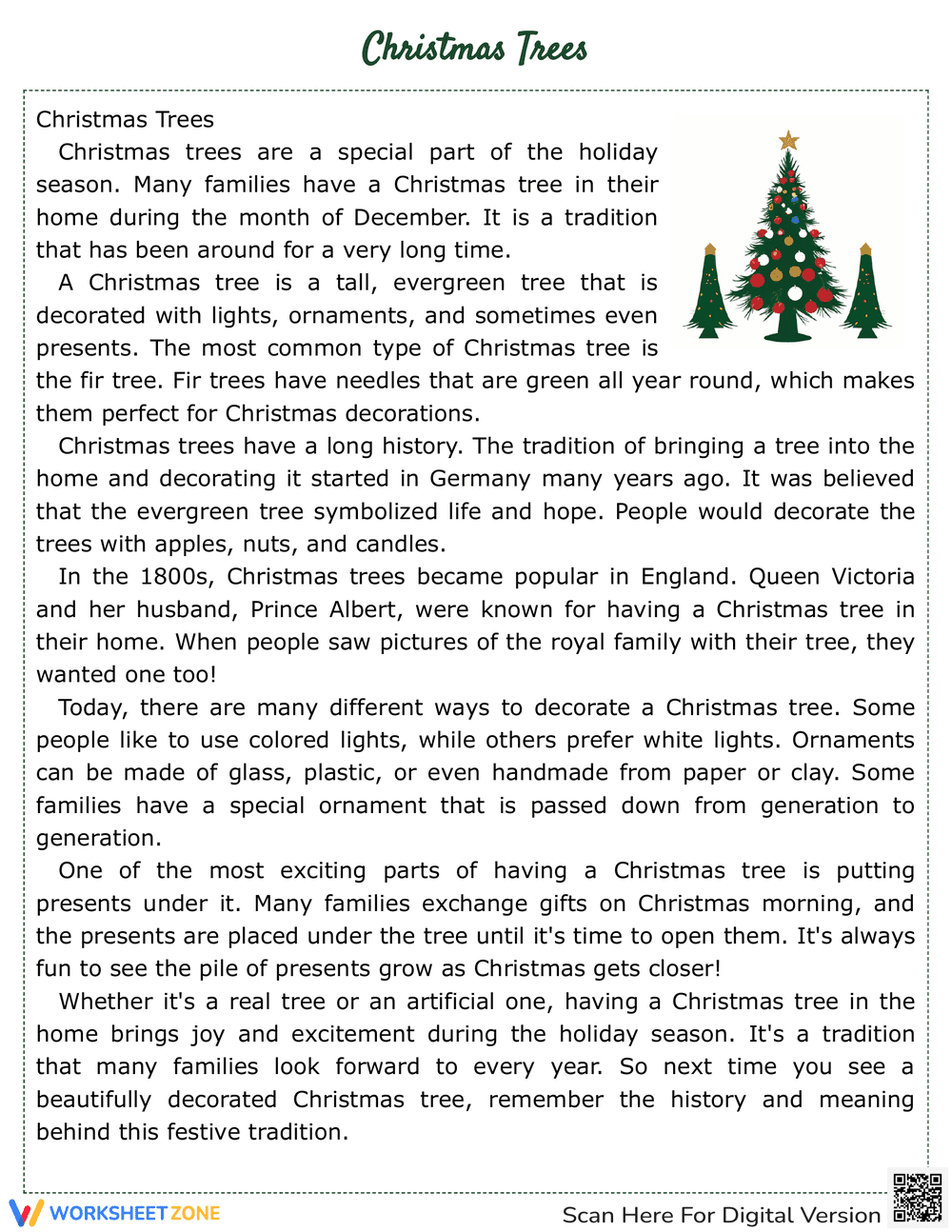 Christmas Trees Reading Comprehension | Grade 2 Essential - Page 1