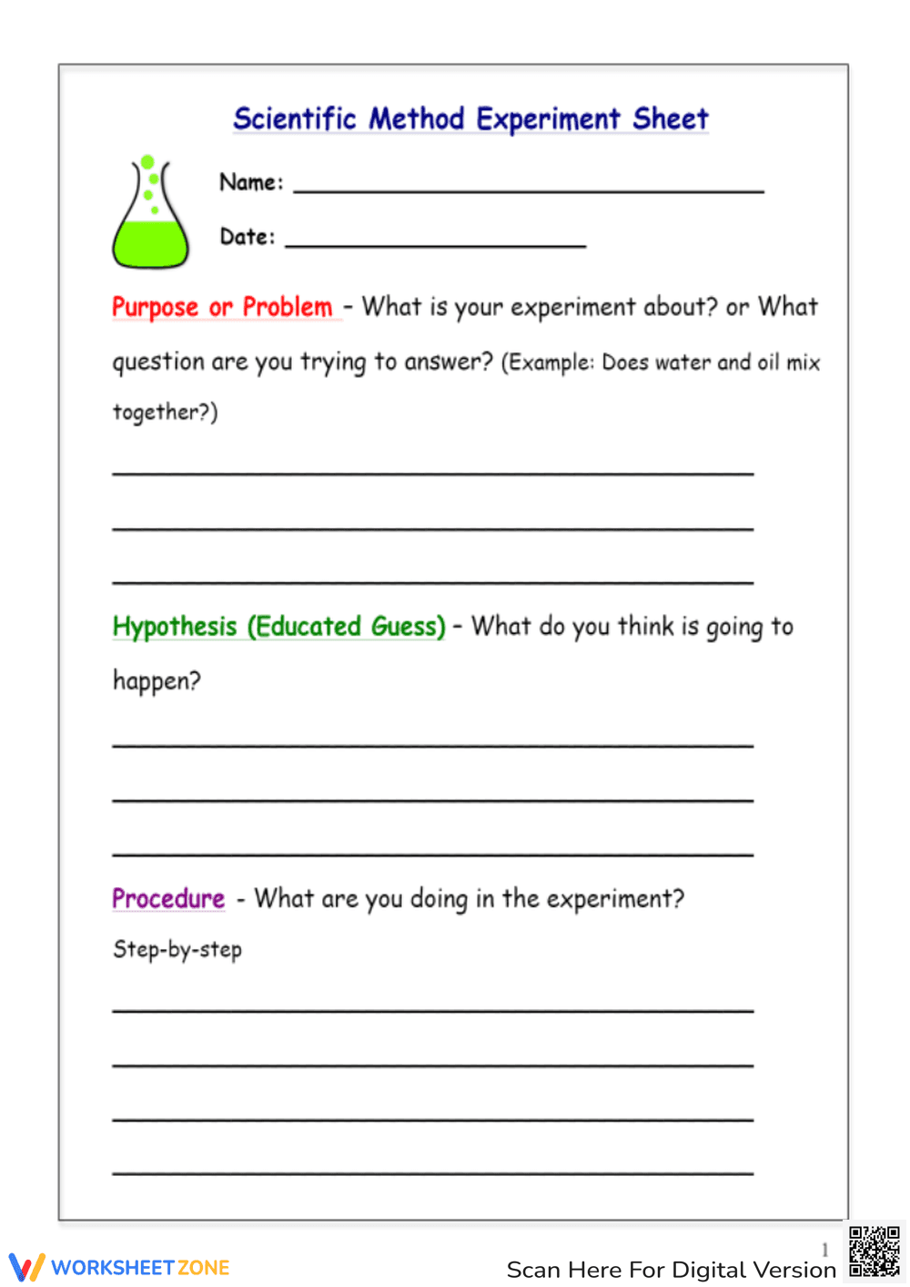 Scientific Method Experiment Sheet - Page 1