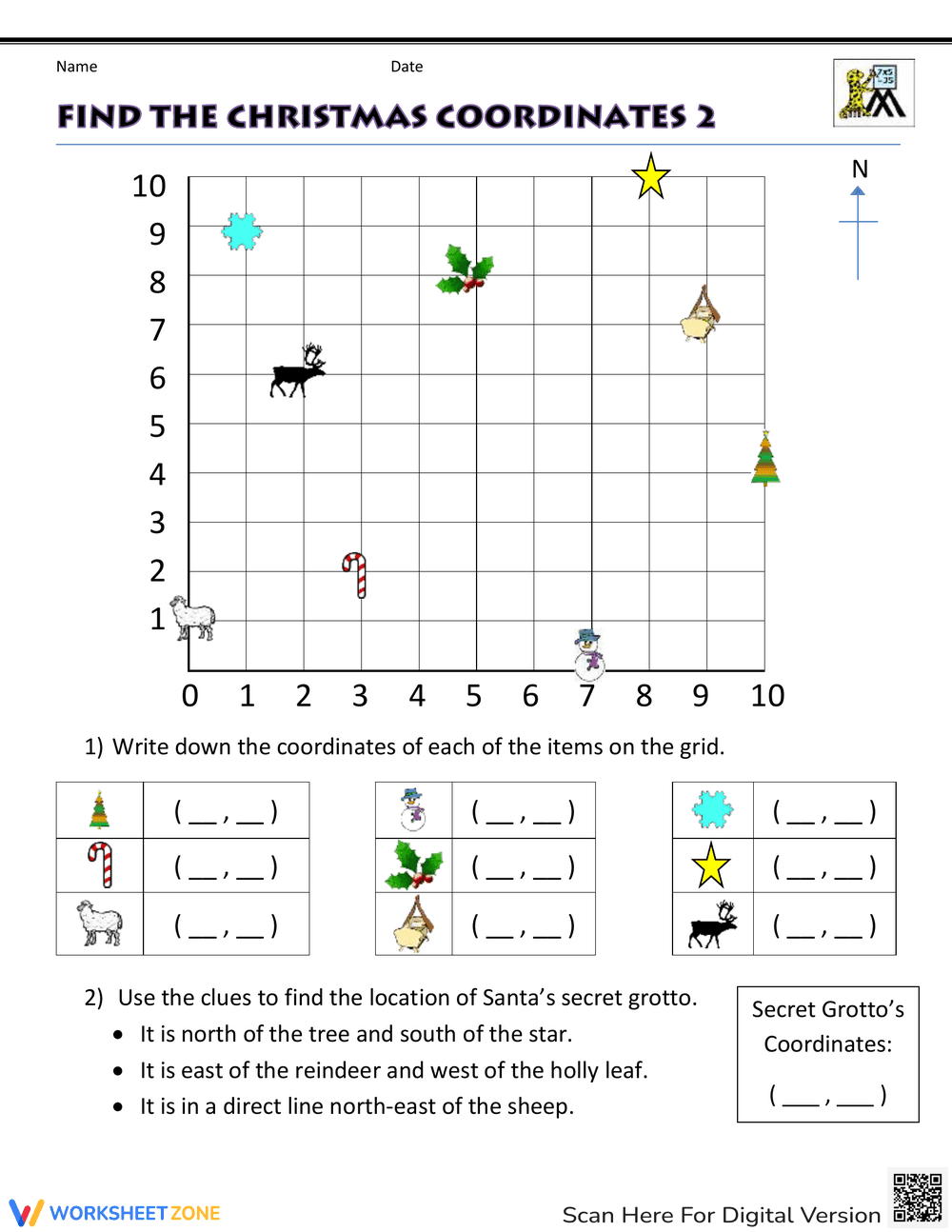 Christmas Coordinate Plane Worksheet | Grade 3 Essential - Page 1