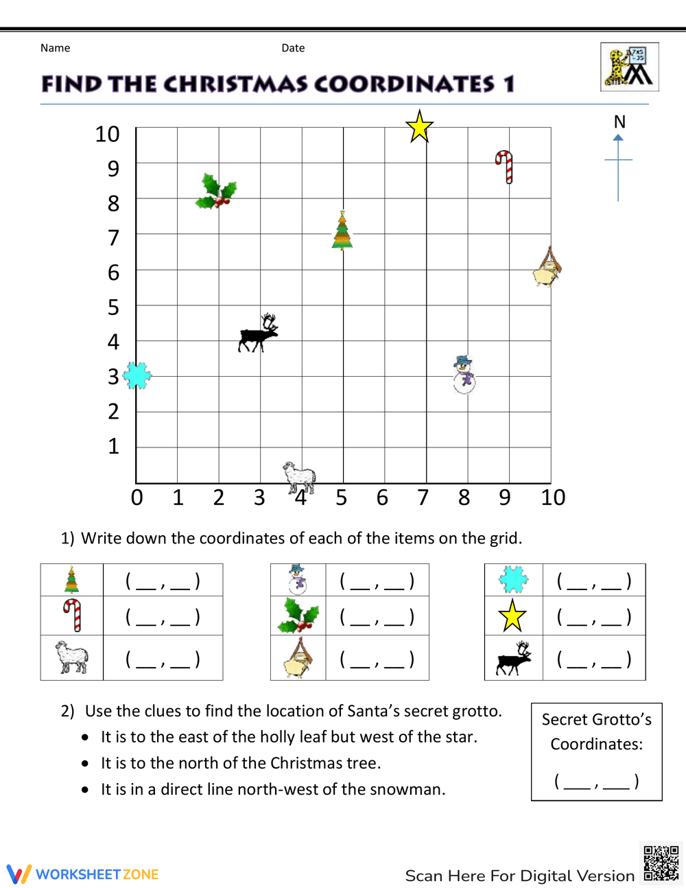Christmas Coordinate Plane Worksheet | Grade 3 Essential - Page 1