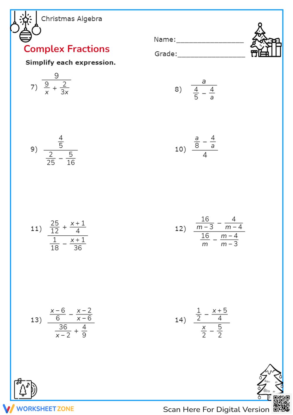 Complex Fractions Practice 2 - Page 1