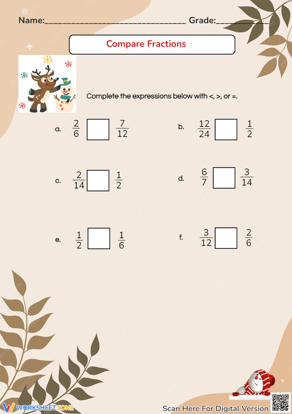 Compare Fractions Worksheet – Holiday Theme - Page 1