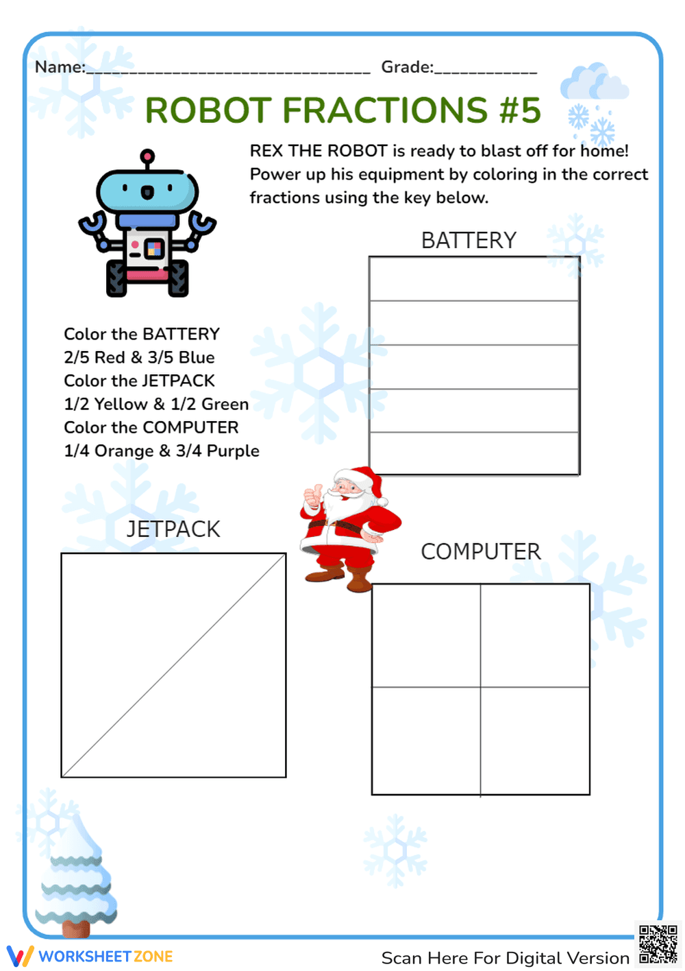 Engaging Robot Fractions Worksheet - Page 1