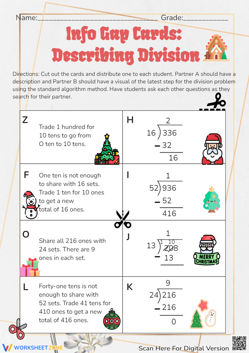 Christmas Division Info Gap Cards - Standard Algorithm Practice - Page 1