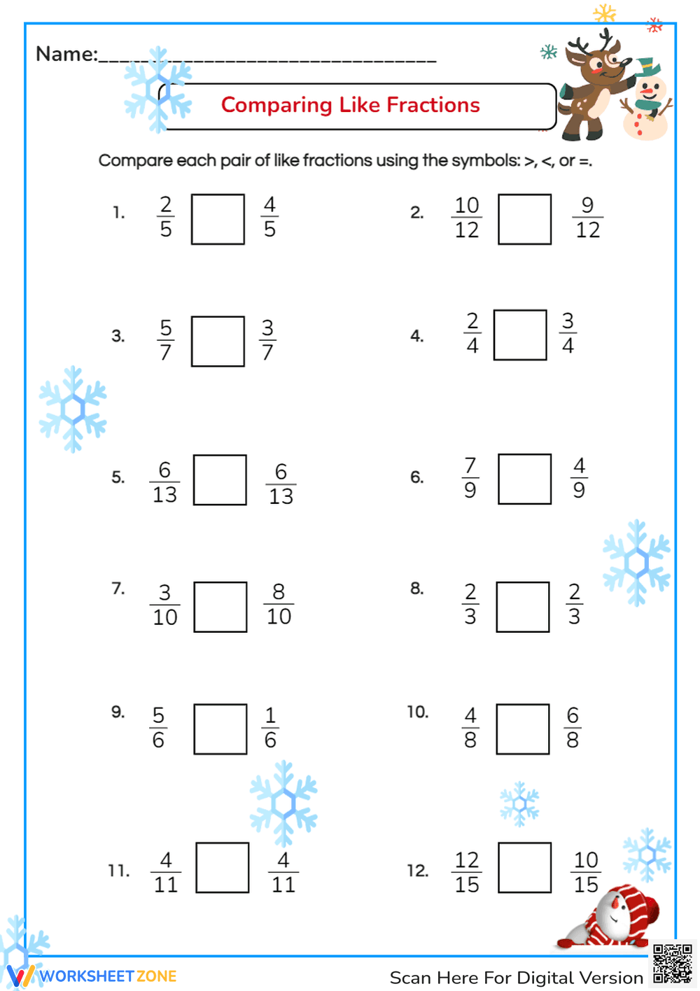 Fraction Comparison Practice Sheet - Page 1