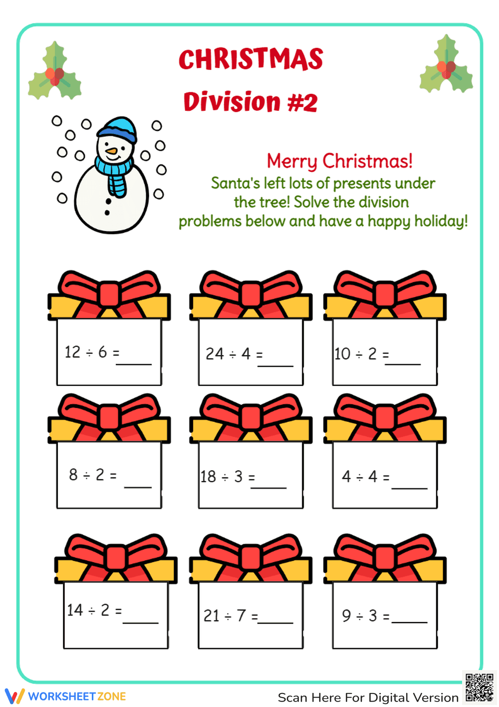 Christmas Division Practice Worksheet - Page 1