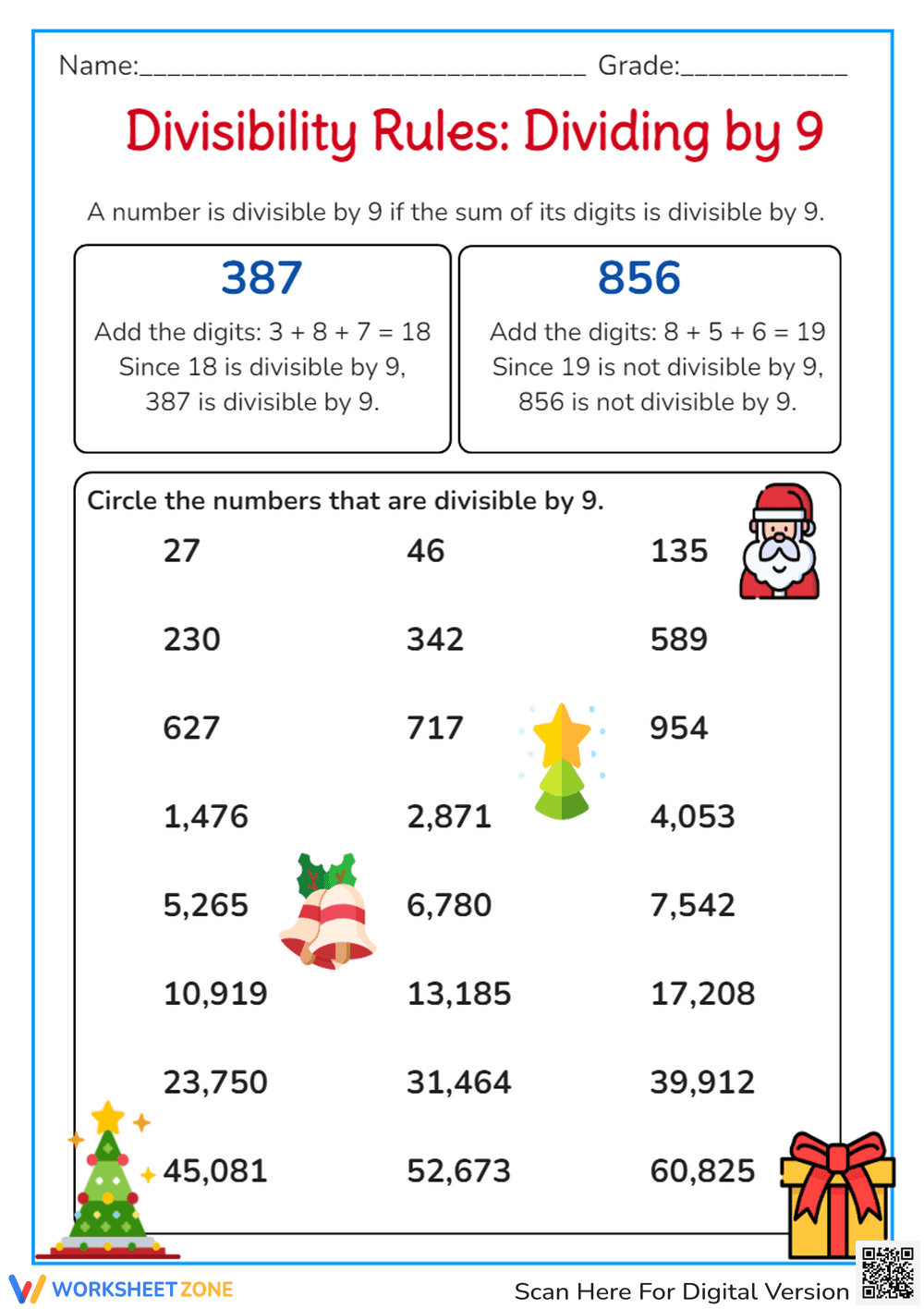 Divisibility Rules: Dividing by 9 Worksheet - Page 1
