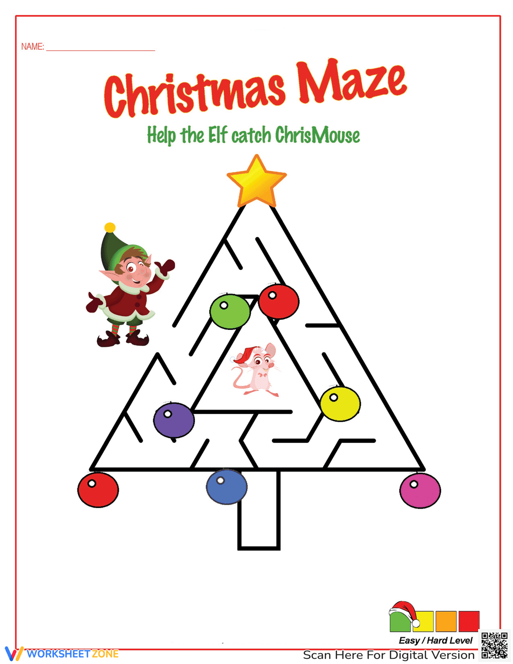 Easy Christmas Tree Maze | Printable K-2 Holiday Puzzle - Page 1