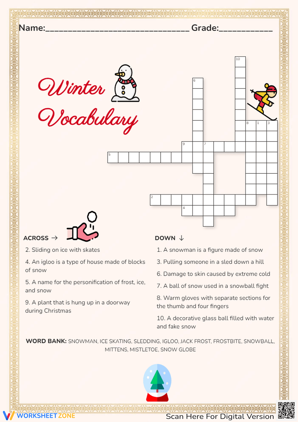 Winter Vocabulary Crossword Puzzle - Grades 2-4 Fun! - Page 1