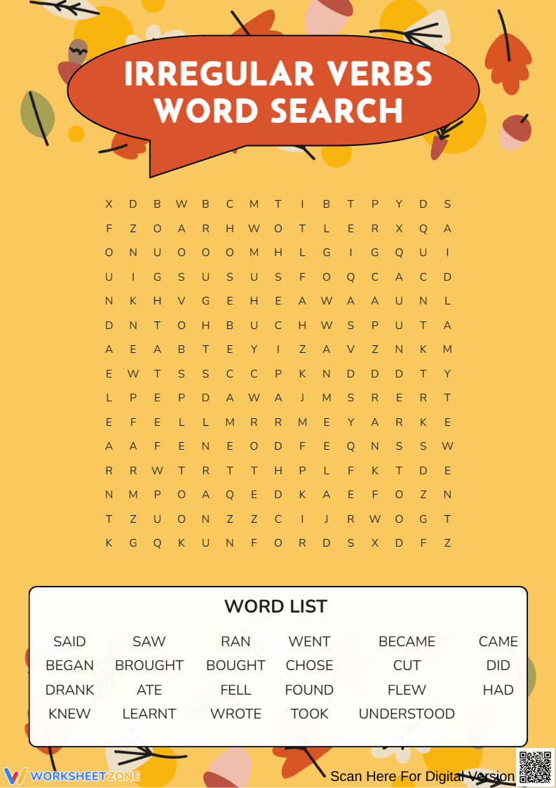 Irregular Verbs Word Search Puzzle - Page 1