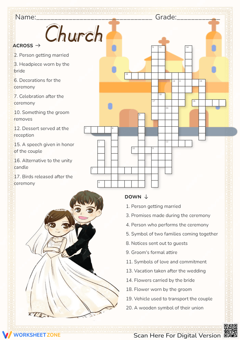 Wedding Day Crossword Puzzle - Church Ceremony Fun! - Page 1