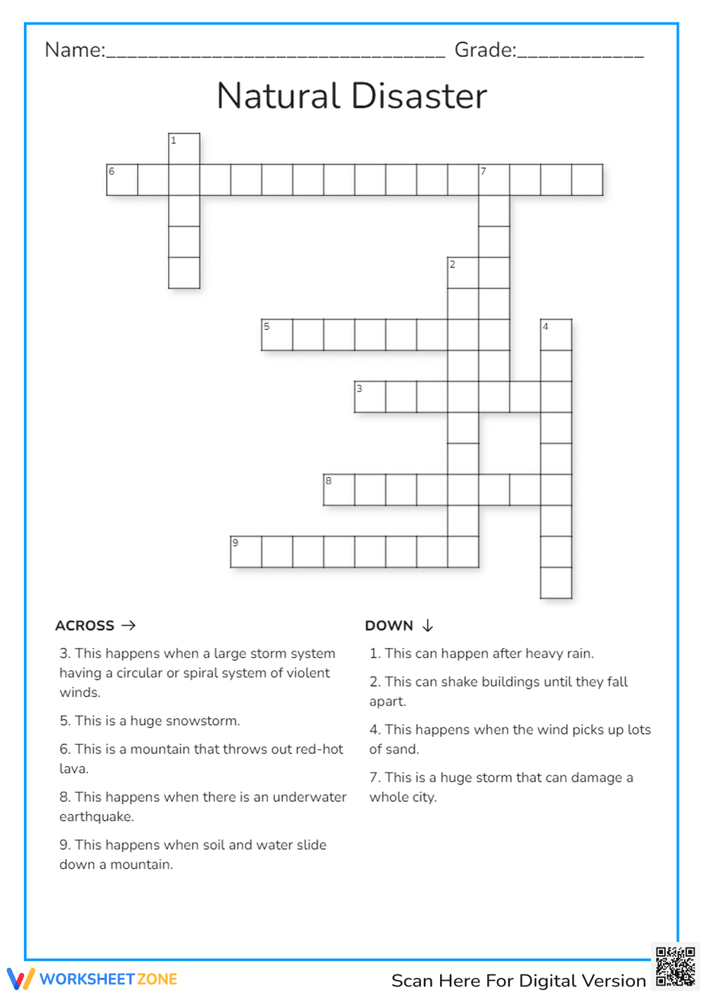 Natural Disaster Crossword Puzzle - Page 1
