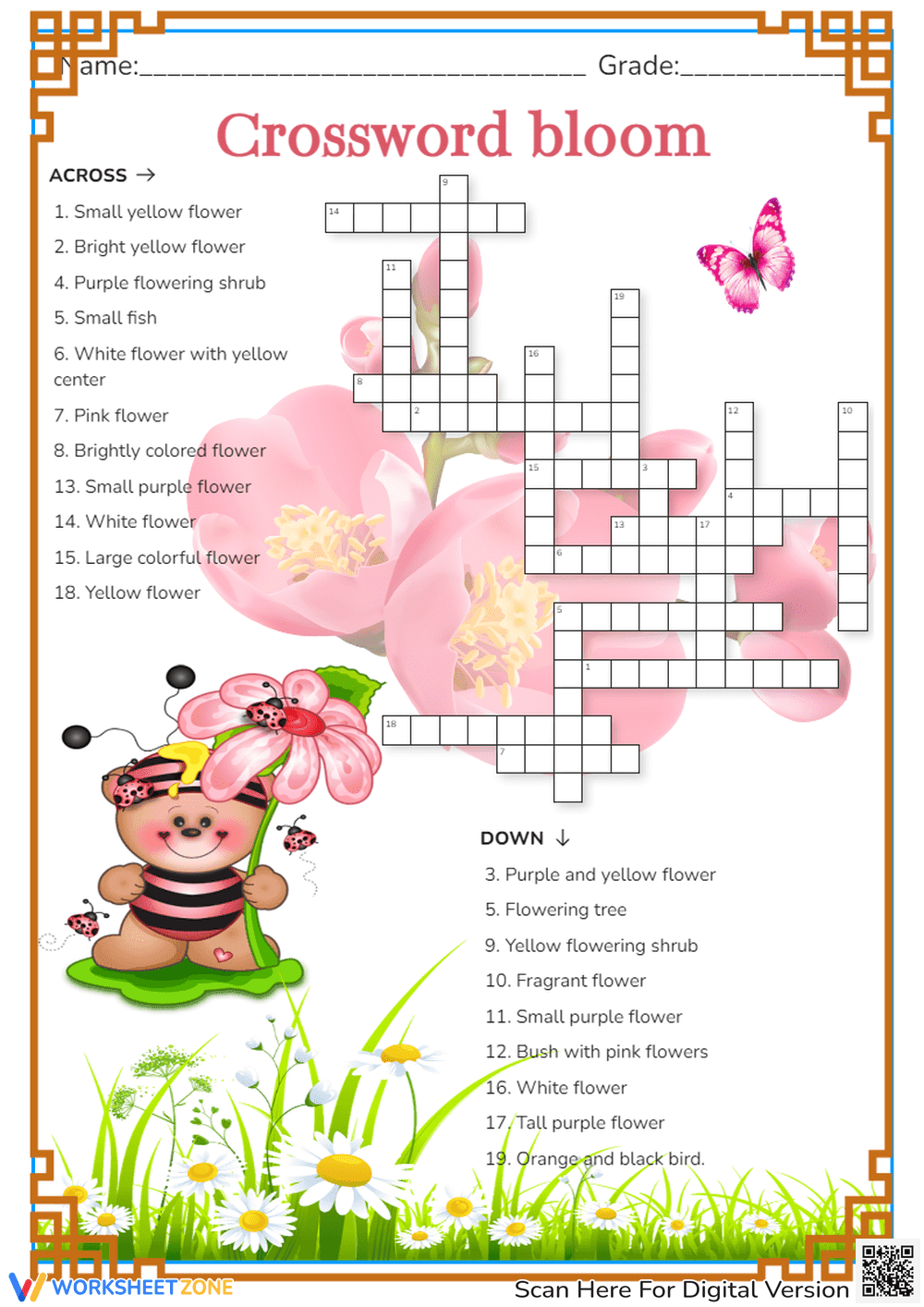 Crossword Bloom Worksheet: Vocabulary Building - Page 1