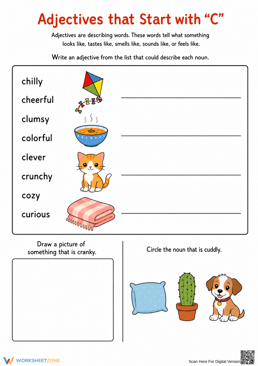 Essential Grade 2 Adjectives Starting With Letter C - Page 1