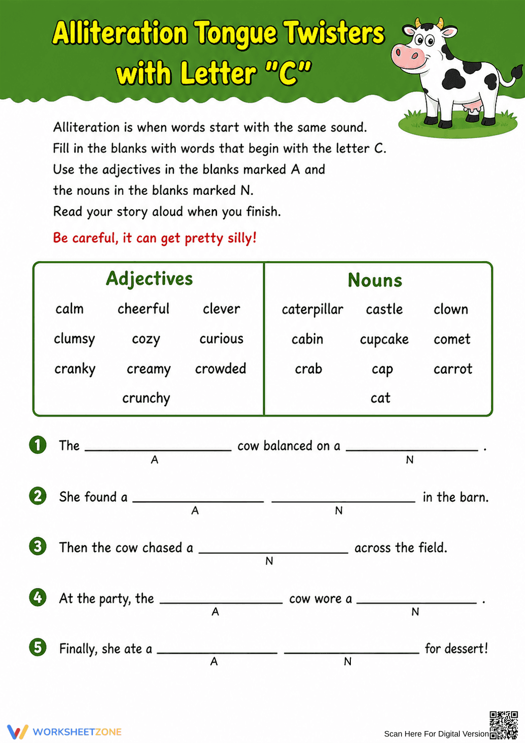Printable Alliteration Worksheet | Grade 3 ELA - Page 1