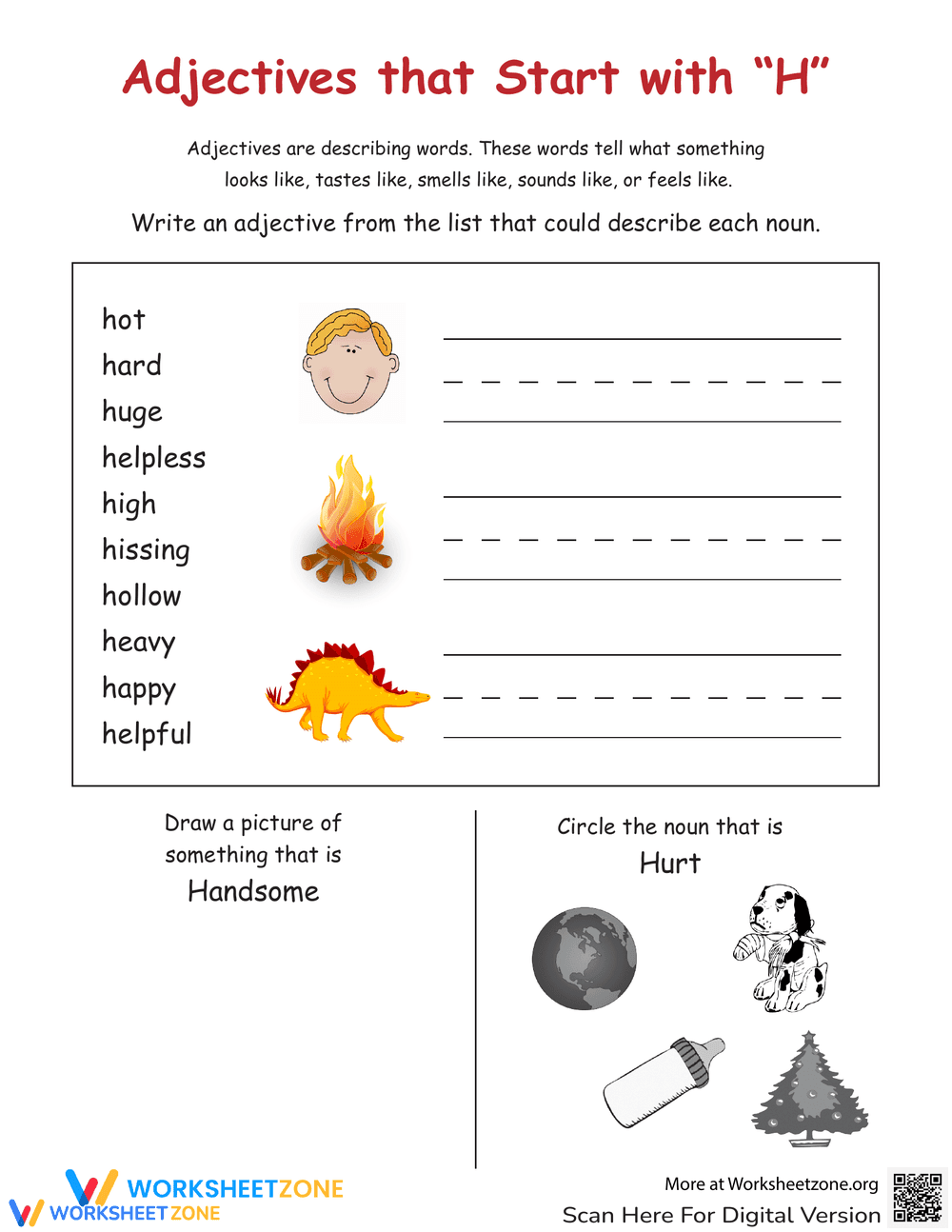 Adjectives Practice: Starting with Specific Letters - Page 1
