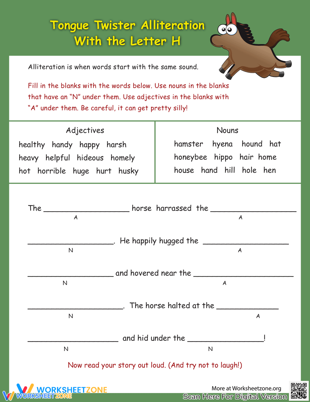 Alliteration Tongue Twisters: Practice with 'H' - Page 1