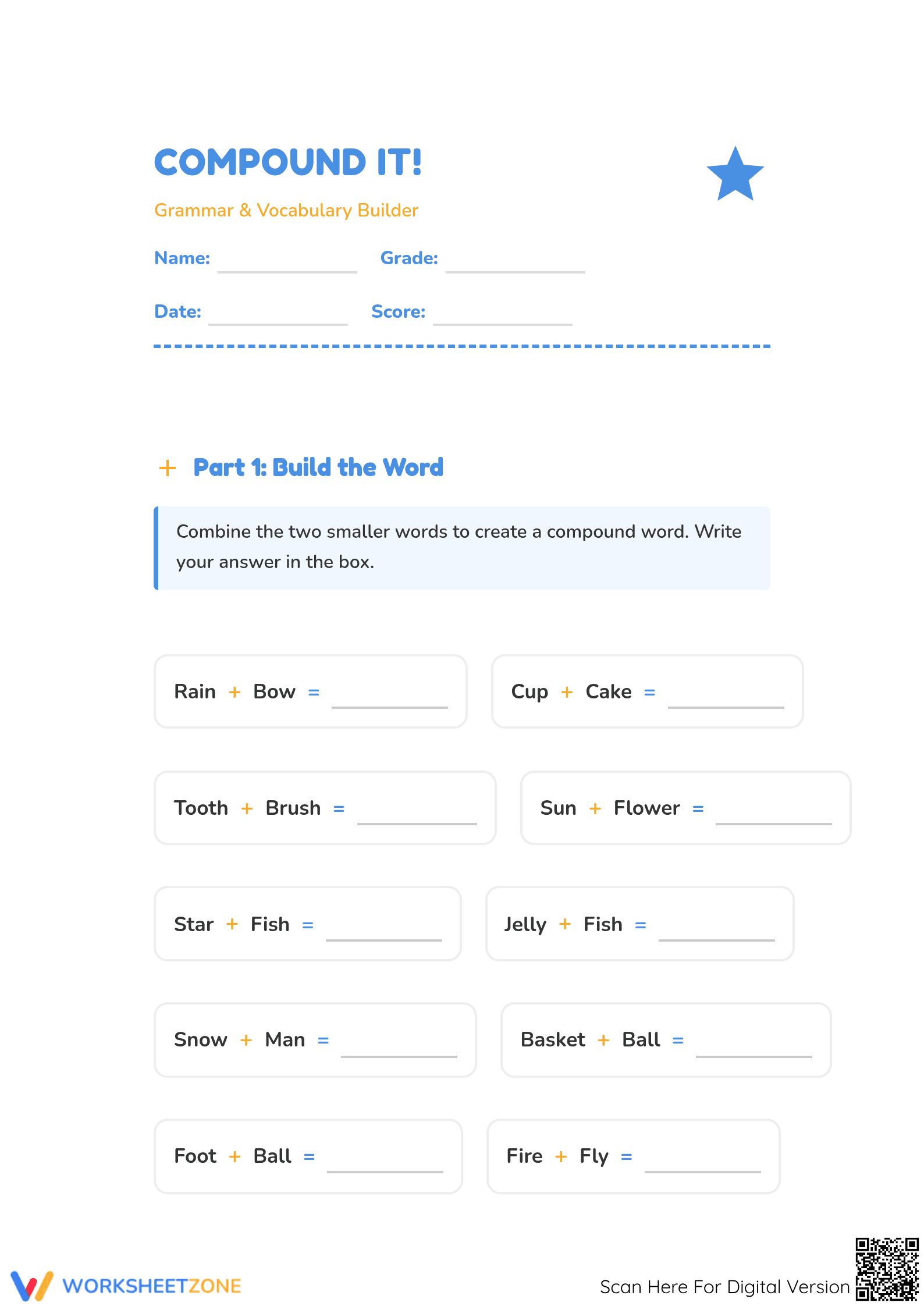 Compound Words Worksheet | Grade 2 ELA Printable Essential - Page 1