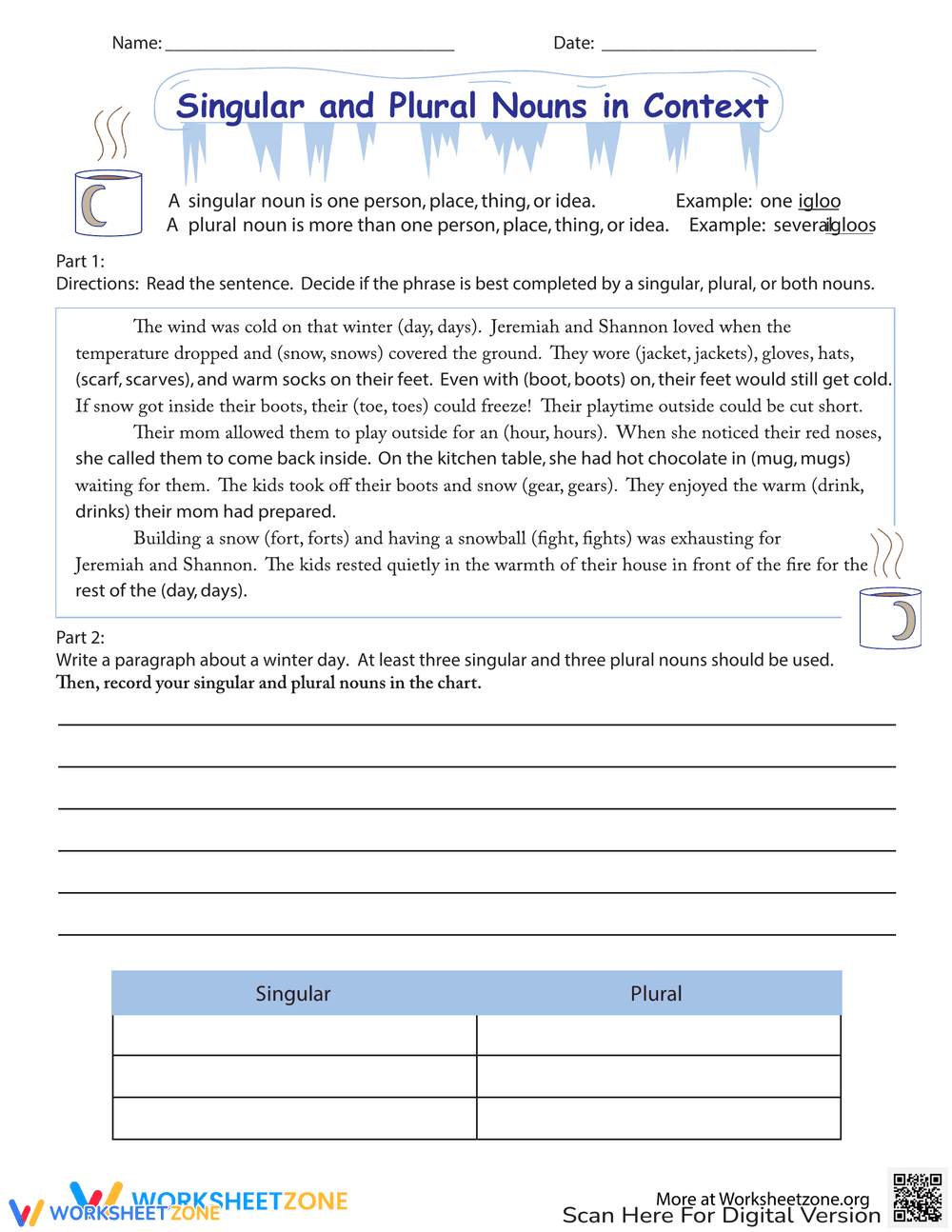 Grammar: Singular and Plural Nouns in Context - Page 1